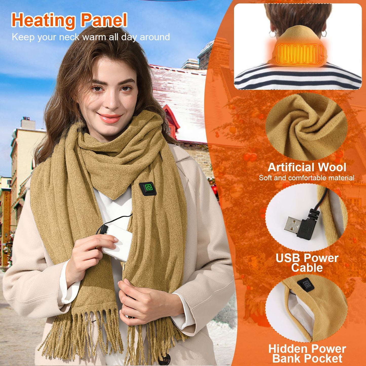 Heated Scarf Pro™ – USB Electric Heated Scarf with 3 Heat Settings & Ultra-Soft Fabric